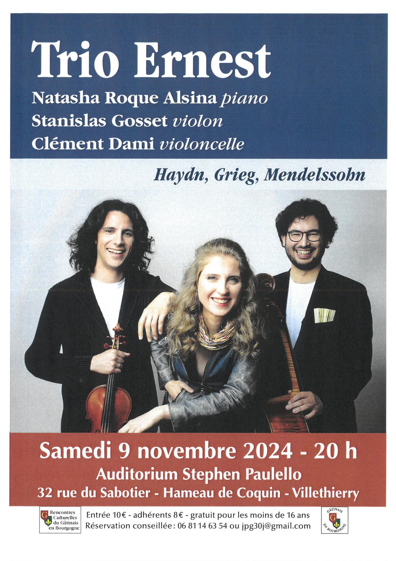 TRIO ERNEST EN CONCERT SAMEDI 9 NOVEMBRE VILLETHIERRY