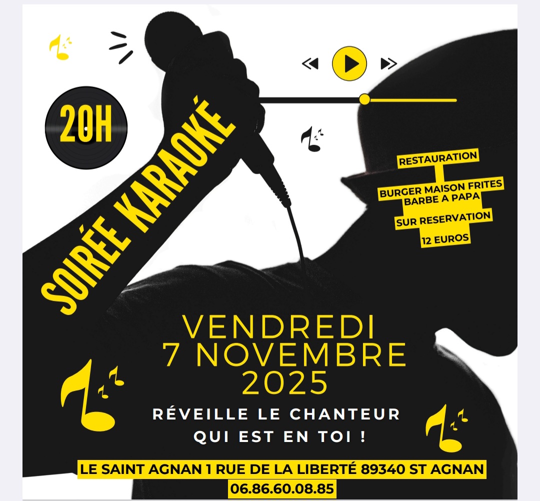 Soirée karaoké le 7 novembre à partir de 20h00 au Saint-Agnan
