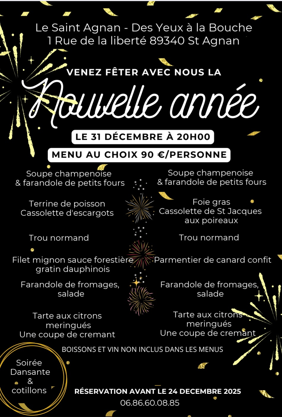 RÉVEILLON DU 31  DÉCEMBRE AU SAINT-AGNAN
