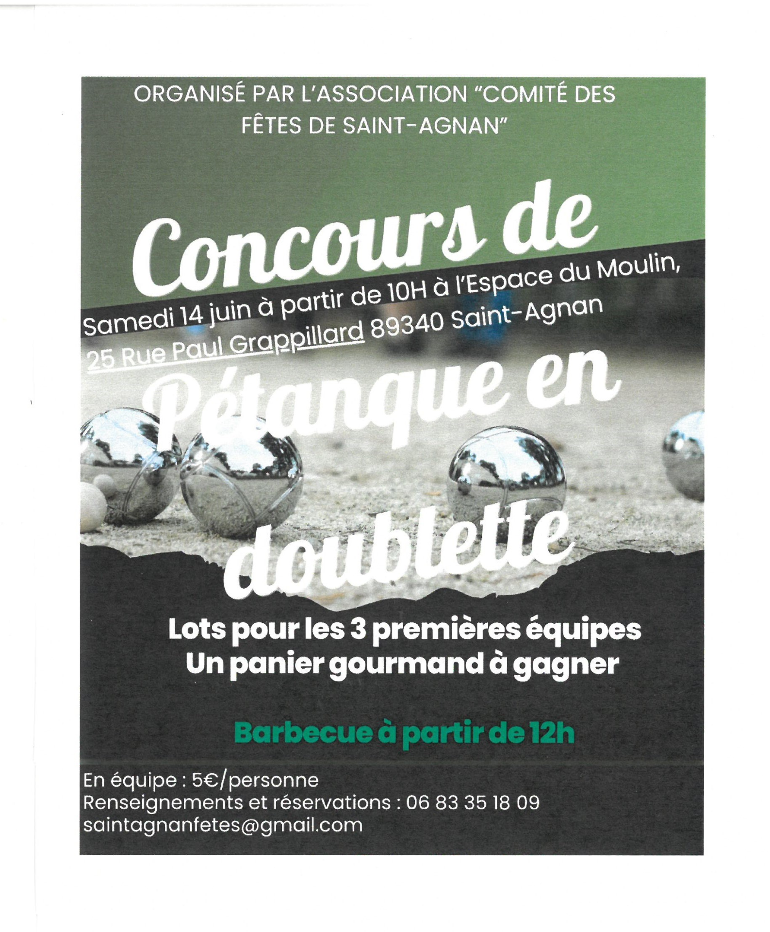 CONCOURS DE PÉTANQUE LE 14 JUIN À PARTIR DE 10H00